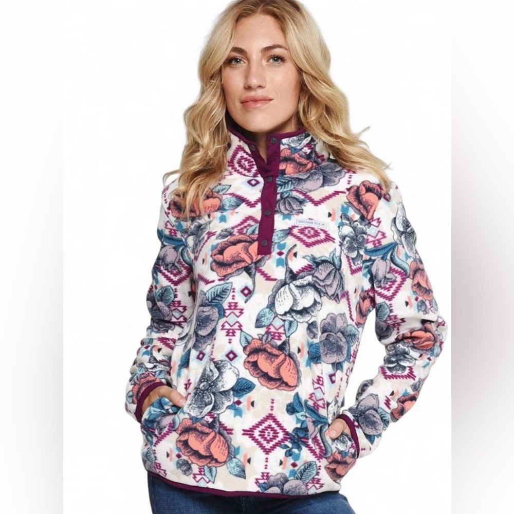 NWOT Obermeyer Boulder Fleece Medium Floral Half Snap‎ Outdoor Ski Apparel Warm
